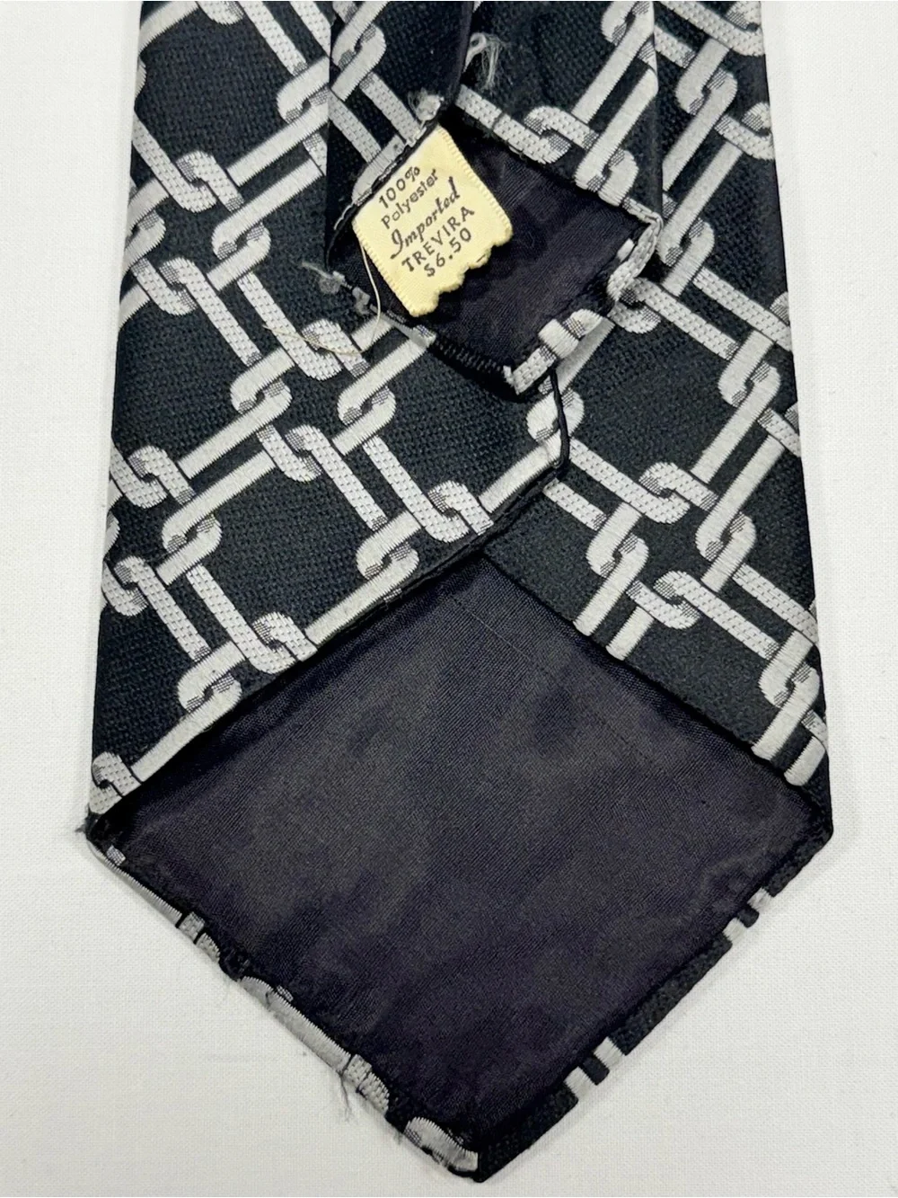 Vintage Trevira Black Silver Chain Link Geometric Wide Necktie OS